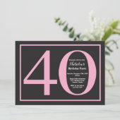 40歳の誕生日 ピンクとブラックの黒板 招待状 (スタンド正面)