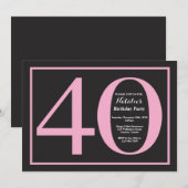 40歳の誕生日 ピンクとブラックの黒板 招待状 (正面/裏面)