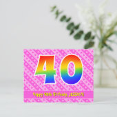 40歳の誕生日:ピンクのストライプとハート、虹40 ポストカード (スタンド正面)