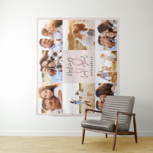 40歳の誕生日 ピンクの女の子らしいグリッター フォト コラージュ タペストリー (インサイチュ)