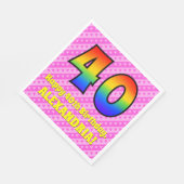 40歳の誕生日:ピンクストライプのハートとレインボー# 40 スタンダードランチョンナプキン (角)