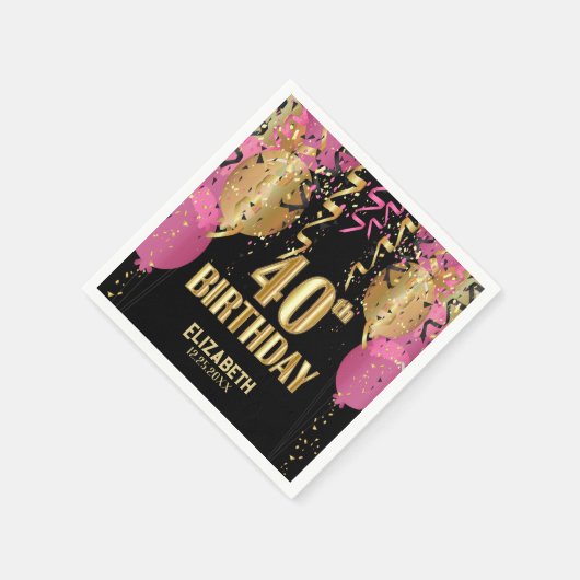40歳の誕生日 – ピンクバルーン スタンダードカクテルナプキン (角)