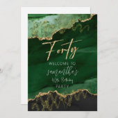 40歳の誕生日 フォーティ エメラルドグリーンとゴールドのサイン 招待状 (正面/裏面)