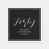 40歳の誕生日 フォーティ ブラック エレガント スクリプト モダン スタンダードカクテルナプキン (正面)