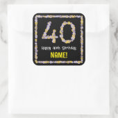 40歳の誕生日：フローラ花数，名前をカスタムする スクエアシール (バッグ)