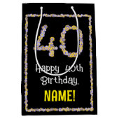 40歳の誕生日：フローラ花数，名前をカスタムする ミディアムペーパーバッグ