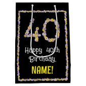 40歳の誕生日：フローラ花数，名前をカスタムする ミディアムペーパーバッグ (裏面)