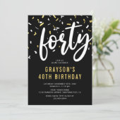 40歳の誕生日 ブラックゴールドのコンフェティ招待状 招待状 (スタンド正面)
