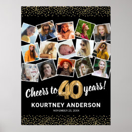 40歳の誕生日 ブラックゴールド 写真パーティー ポスター