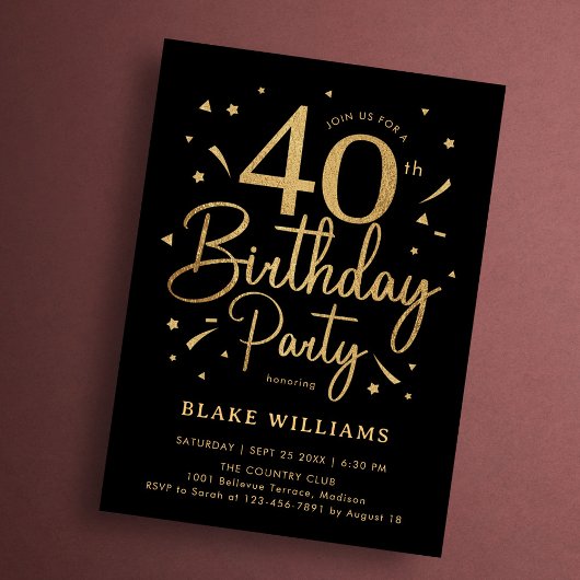 40歳の誕生日 ブラックゴールド 招待状