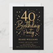 40歳の誕生日 ブラックゴールド 招待状 (正面)