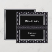 40歳の誕生日 ブラックシルバーのスタッズ 招待状 (正面/裏面)