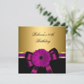 40歳の誕生日 ブラックプラム ピンク 紫の花 ゴールド 招待状 (スタンド正面)