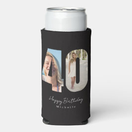 40歳の誕生日 ブラック カスタムフォト スリム缶クーラー