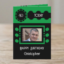 40歳の誕生日 ブラック グリーン 写真 名前入り カード