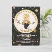 40歳の誕生日 ブラック ゴールド グリッター ファビュラス 誕生日 招待状 (スタンド正面)