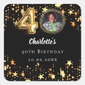 40歳の誕生日 ブラック ゴールド スターズ フォト スクエアシール (正面)