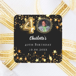 40歳の誕生日 ブラック ゴールド スターズ フォト スクエアシール