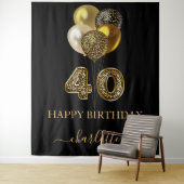 40歳の誕生日 ブラック ゴールド レオパード柄 風船 タペストリー (インサイチュ)