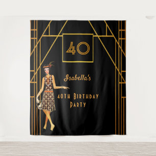 40歳の誕生日 ブラック ゴールド 1920年代のアールデコ タペストリー
