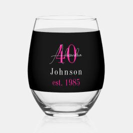 40歳の誕生日 ブラック+ホットピンク ステムなしワイングラス