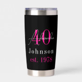 40歳の誕生日 ブラック+ホットピンク 名前入り 保温保冷タンブラー (背面)