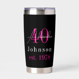 40歳の誕生日 ブラック+ホットピンク 名前入り 保温保冷タンブラー