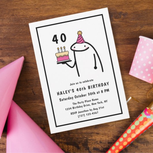 40歳の誕生日 ブラック＆ホワイトの面白いミーム 招待状