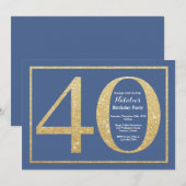 40歳の誕生日 ブルーとゴールドの輝き 招待状 (正面/裏面)
