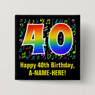 40歳の誕生日:ミュージカラフルックシンボル、レインボー40 缶バッジ