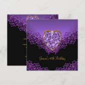 40歳の誕生日 ラック ブラック シルバー ディープパープル ハート 招待状 (正面/裏面)