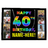 40歳の誕生日：レインボー文字カスタム、写真&名前 ラージペーパーバッグ (裏面)