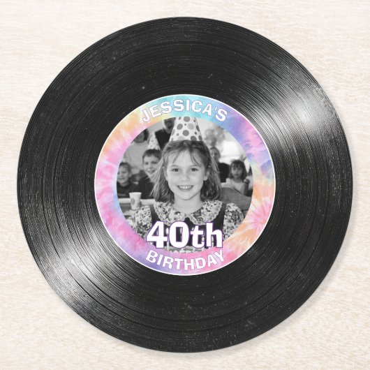 40歳の誕生日 レインボー レトロ 紙コースター (正面)