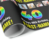 40歳の誕生日:レインボー「40」、写真カスタムと名前 ラッピングペーパー (ロールコーナー)