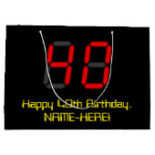 40歳の誕生日：レッドデジタル時計スタイル「40」 +名前 ラージペーパーバッグ (裏面)