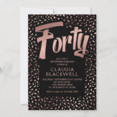 40歳の誕生日 ローズゴールドのコンフェッティ 招待状 (正面)