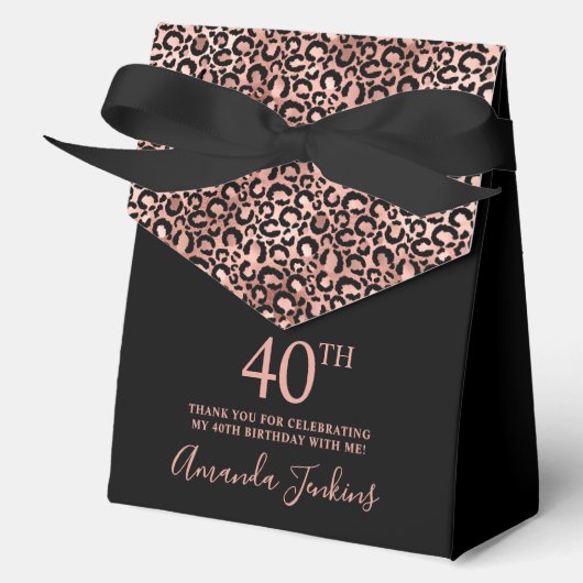 40歳の誕生日 ローズゴールド ヒョウ柄 感謝 フェイバーボックス (正面)