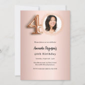 40歳の誕生日 ローズゴールド フォト 招待状 (正面)