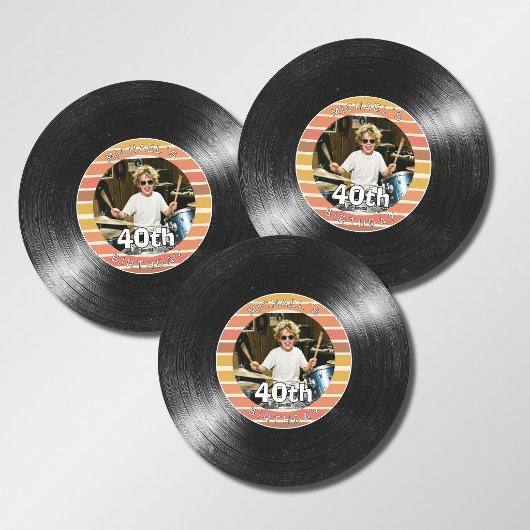 40歳の誕生日 ヴィニール レコード ストライプ 紙コースター