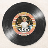 40歳の誕生日 ヴィニール レコード ストライプ 紙コースター (正面)