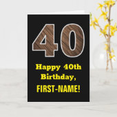 40歳の誕生日:名前フェイク、木目模様「40」 カード (黄色い花)