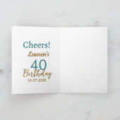 40歳の誕生日 名前 日付 ブラウン ターコイズ シンプル カード (内部)