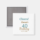 40歳の誕生日 名前 日付 ブラウン ターコイズ シンプル マグネット (正面/裏面)