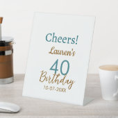 40歳の誕生日 名前 日付 ブラウン ターコイズ シンプル 台座サイン (インサイチュ)