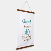 40歳の誕生日 名前 日付 ブラウン ターコイズ シンプル 吊り下げ型タペストリー (傾斜あり)