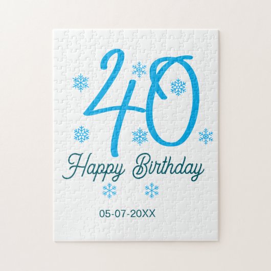 40歳の誕生日 名前 日付 年 テンプレート 青 ジグソーパズル (縦)