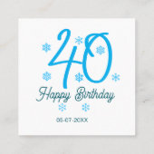 40歳の誕生日 名前 日付 年 テンプレート 青 スクエア名刺 (裏面)