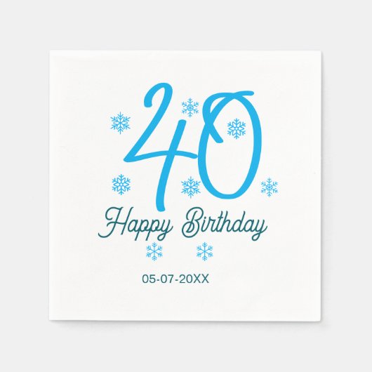 40歳の誕生日 名前 日付 年 テンプレート 青 スタンダードカクテルナプキン (正面)
