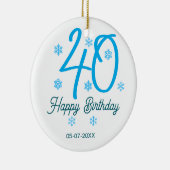 40歳の誕生日 名前 日付 年 テンプレート 青 セラミックオーナメント (右)