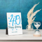 40歳の誕生日 名前 日付 年 テンプレート 青 フォトプラーク (側面)